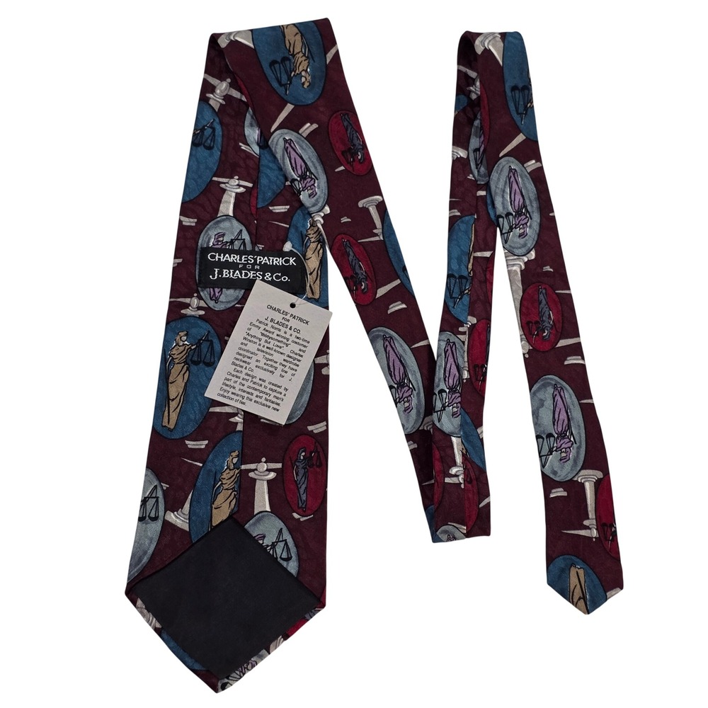 Charles Patrick J Blades Lady Justice Tie Burgundy Legal Scales of Justice USA